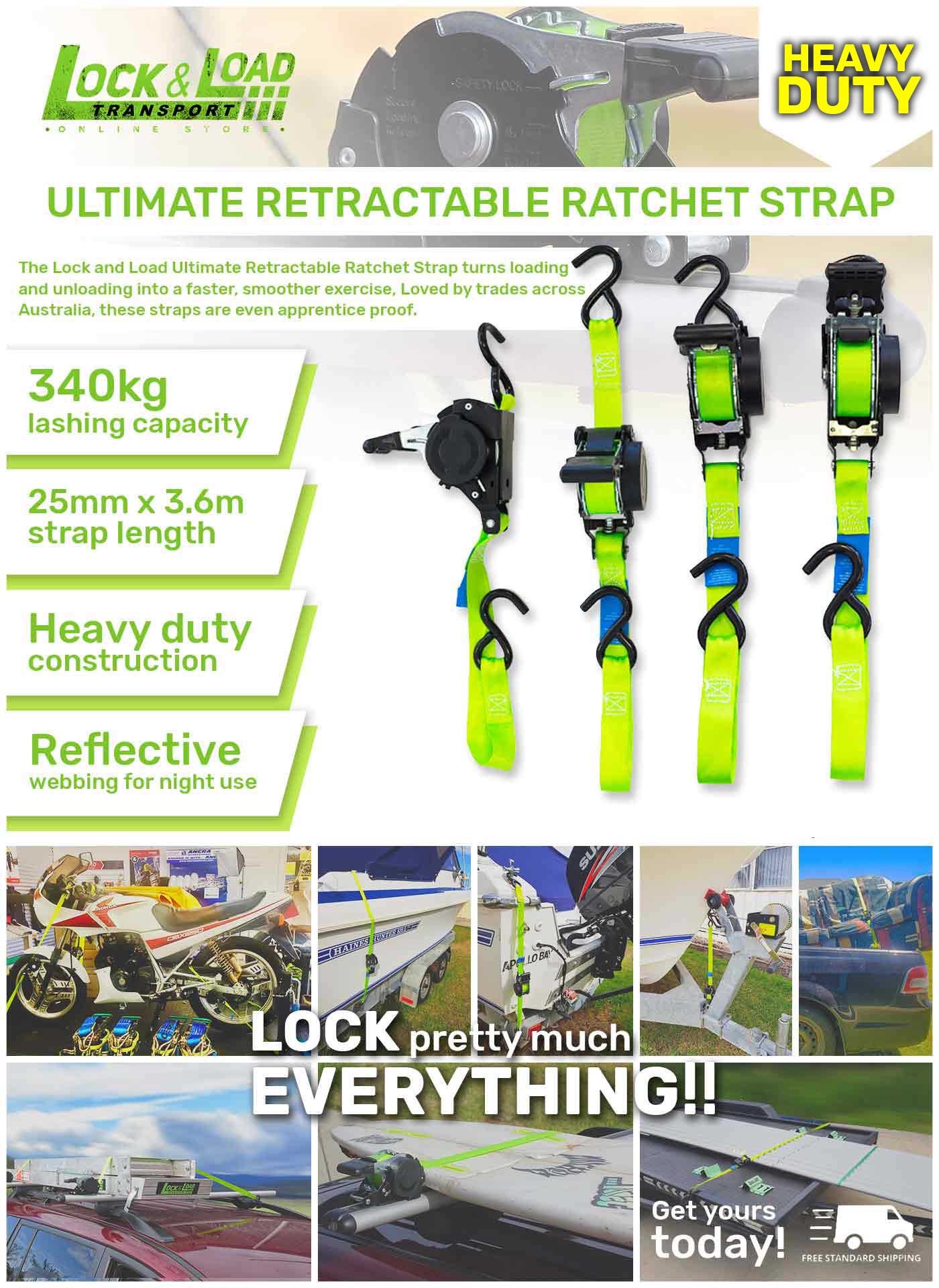 Retractable Ratchet Straps 25mm